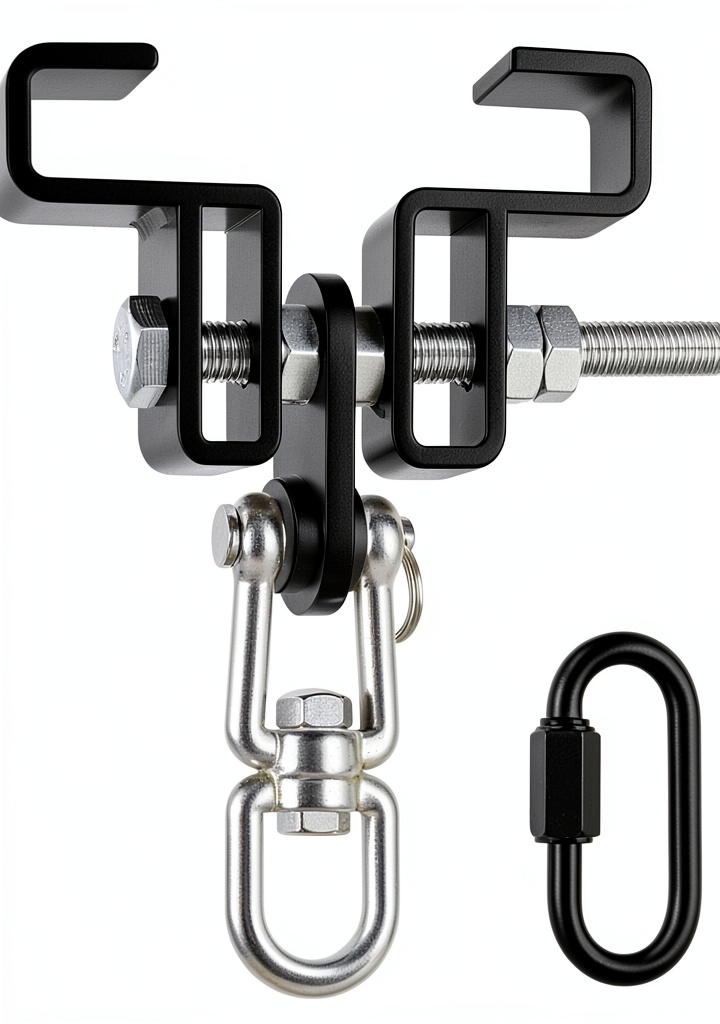 SELEWARE I‑beam punching bag hanger installed on a gym beam