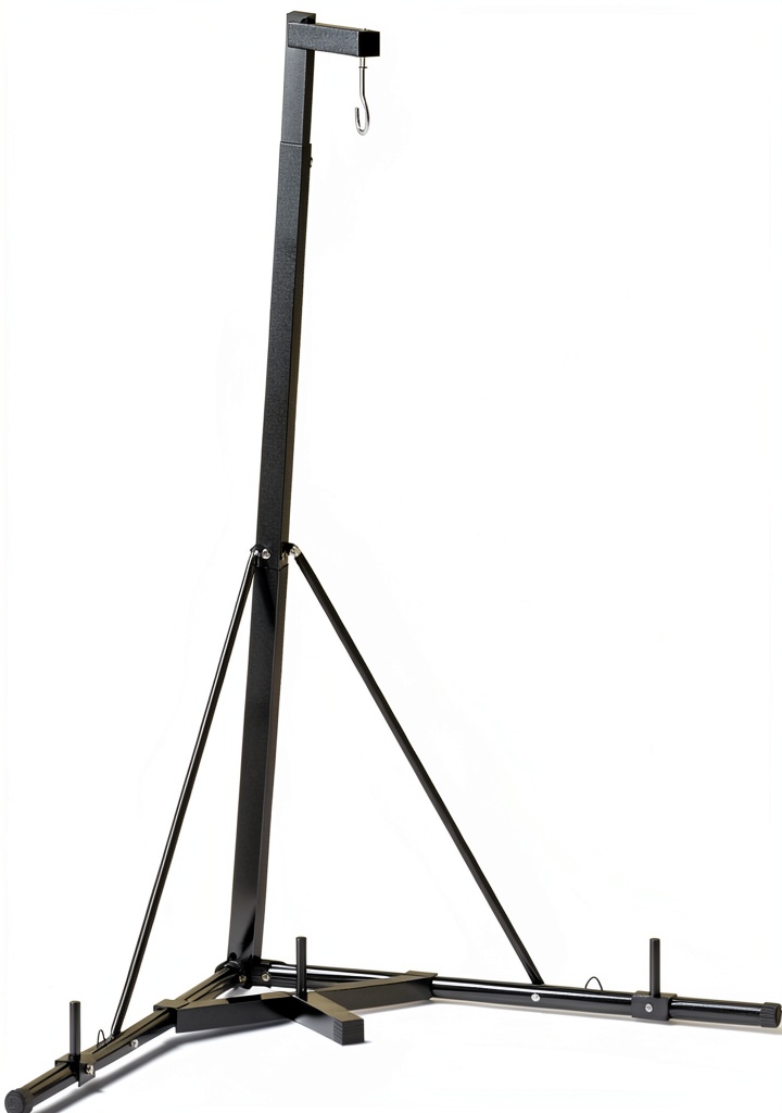 Soozier punching bag stand set up in a home gym